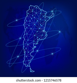 Global logistics network concept. Communications network map Argentina on the world background. Map of  Argentina with nodes in polygonal style. Vector illustration EPS10. 