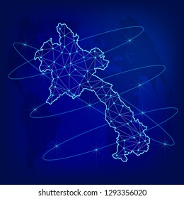 Global logistics network concept. Communications network map Laos on the world background. Map of Laos with nodes in polygonal style. Vector illustration EPS10. 