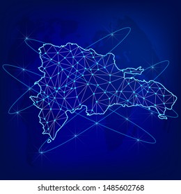 Global logistics network concept. Communications network map Dominican Republic on the world background. Map of  Dominican Republic with nodes in polygonal style. Vector illustration EPS10. 