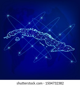 Global logistics network concept. Communications network map Cuba on the world background. Map of  Cuba  with nodes in polygonal style. Vector illustration EPS10. 