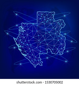 Global logistics network concept. Communications network map Gabon on the world background. Map of  Gabon  with nodes in polygonal style. Vector illustration EPS10. 