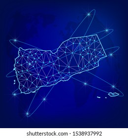 Global logistics network concept. Communications network map Yemen on the world background. Map of  Yemen  with nodes in polygonal style. Vector illustration EPS10. 