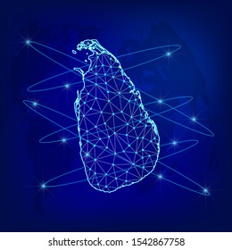 Global logistics network concept. Communications network map Sri Lanka on the world background. Map of  Sri Lanka  with nodes in polygonal style. Vector illustration EPS10. 
