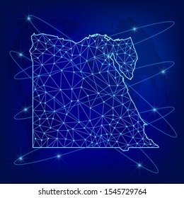 Global logistics network concept. Communications network map Egypt on the world background. Map of  Egypt  with nodes in polygonal style. Vector illustration EPS10. 
