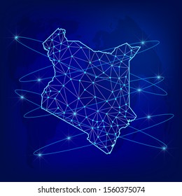 Global logistics network concept. Communications network map of Kenya on the world background. Map of  Kenya  with nodes in polygonal style. Vector illustration EPS10. 