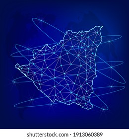 Global logistics network concept. Communications network map Nicaragua on the world background. Map of Nicaragua with nodes in polygonal style. EPS10. 