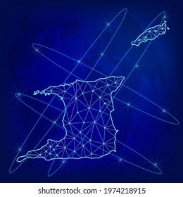 Global logistics network concept. Communications network map Trinidad and Tobago on the world background. Map of  Trinidad and Tobago with nodes in polygonal style. EPS10. 