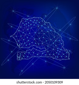Global logistics network concept. Communications network map Senegal on the world background. Map Republic of  Senegal with nodes in polygonal style. EPS10. 