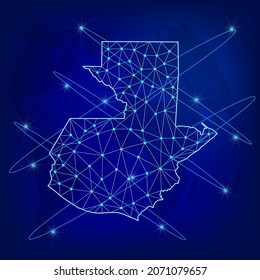 Global logistics network concept. Communications network map Guatemala on the world background. Map of Guatemala with nodes in polygonal style. EPS10. 