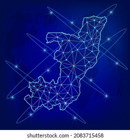 Global logistics network concept. Communications network map Republic of the Congo on the world background. Map of  Congo with nodes in polygonal style. EPS10.
