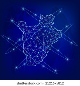 Concepto de red logística global. Mapa de la red de comunicaciones de Burundi sobre el telón de fondo mundial. Mapa República de Burundi con nodos de estilo poligonal. EPS10.