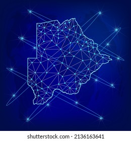 Concepto de red logística global. Mapa de la red de comunicaciones de Botswana sobre el telón de fondo mundial. Mapa República de Botsuana con nodos de estilo poligonal. EPS10.