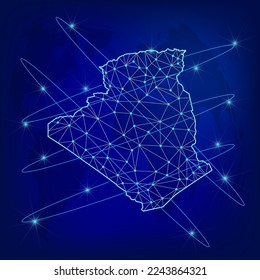 Global logistics network concept. Communications network map Algeria on the world background. Map of Algeria with nodes in polygonal style. EPS10.