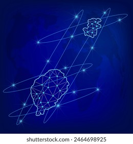 Global logistics network concept. Communications network map Sao Tome and Principe on the world background. Map of Sao Tome and Principe with nodes in polygonal style. EPS10.