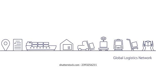 Global logistics network. Concept global logistics partnership connection. Vector banner template with logistics icons and text space.  Set of logistics icons on white background.  EPS10.
