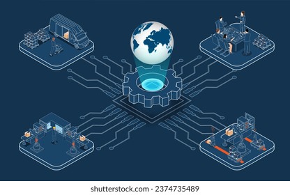 Global logistics network concept with Transportation operation service, Supply Chain Management - SCM, Company Logistics Processes. Vector illustration EPS 10