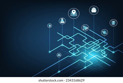 Concepto de fondo de Conexión de Red Logística Global con visualización de Big Data, computación en nube, red digital, intercambio de transporte. Ilustración vectorial eps10