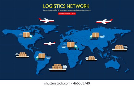 Global Logistics Network. Delivery Around The World. Vehicles Designed To Carry Large Numbers Cargo.