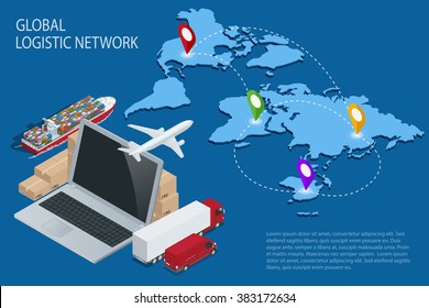 Global Logistics Network Flat 3d Isometric Vector Illustration