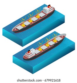 Global logistics network Flat 3d isometric vector illustration Icons set of container ship