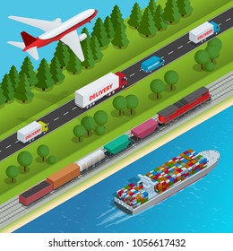 Global logistics network Flat isometric vector illustration Global logistics network Flat isometric vector illustration