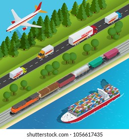 Global logistics network Flat isometric vector illustration