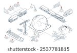 Global logistics network is an integrated system where companies collaborate to provide worldwide transportation, supply chain management, and warehousing services. Vector illustration EPS 10