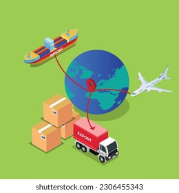 Global logistics network isometric 3d vector illustration concept for banner, website, illustration, landing page, flyer, etc.