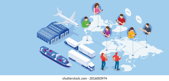 Global logistics network. Isometric Logistics and Delivery Infographics. Delivery home and office. Online order and purchase of goods around the world