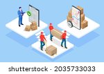 Global logistics network isometric illustration. Isometric Logistics and Delivery concept. Delivery home and office. City logistics. Warehouse, truck, forklift, courier. On-time delivery