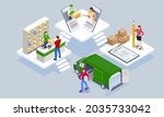 Global logistics network isometric illustration. Isometric Logistics and Delivery concept. Delivery home and office. City logistics. Warehouse, truck, forklift, courier. On-time delivery