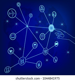Global logistics network. Map global logistics partnership connection.  Man make order online worldwide.   Flat design. Vector illustration EPS10.