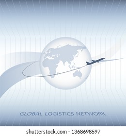 Global logistics network. Map global logistics partnership connection.  Concept of global logistics network with airplane and globe.  Vector illustration EPS10. 