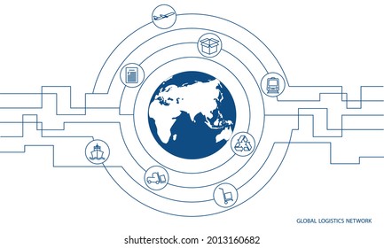 Global logistics network. Map global logistics partnership connection.  White similar world map and logistics icons for your design.   EPS10.