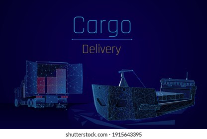 Global logistics network  set of air cargo transportation maritime shipping On-time delivery Vehicles designed to carry large and small numbers of cargo. plexus. vector illustration, dot, low poly,