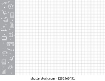 Global logistics networks concept. Vector banner template with logistics icons and text space. Set of  logistics icons on a sheet in a cage. Flat design. Vector illustration EPS10.