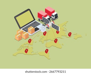 Global Logistics and Shipping with Mobile App 3d flat vector illustrations