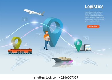 Global Logistics Transportation And Delivery On Airfreight, Seafreight, Train, Truck And Distribution Network Connecting. High Demand In Supply Chain, Shipping Cargo Import Export Loading Container.