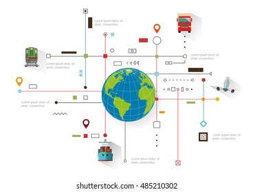 Global logistics and transportation network concept. Vector illustration.