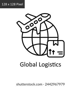 Ilustración de diseño de icono de esquema vectorial de logística global. Símbolo de entrega de logística sobre fondo blanco EPS 10 Archivo