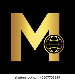 Global Logo combine with letter M vector template