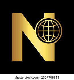 Global Logo combine with letter N vector template