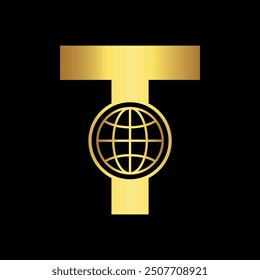 Global Logo combine with letter T vector template