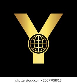 Global Logo combine with letter Y vector template