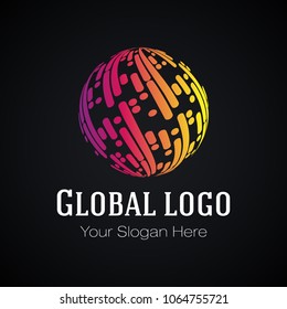 Global logo design, vector template. Color globe symbol. Modern vector logotype.