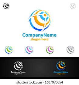 Global Logo for Modern Technology World Sphere Concept Design