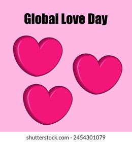 global love day with 3D love vector and text and pink background