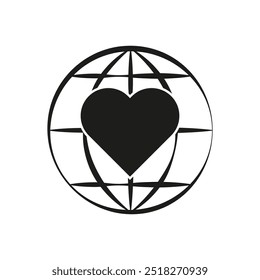 Global love symbol. Heart and globe icon. Compassion and unity concept. Simple vector illustration.
