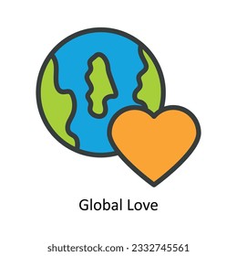 Global Love  Vector Fill outline Icon Design illustration. Nature and ecology Symbol on White background EPS 10 File