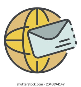 Global mail icon. Outline global mail vector icon color flat isolated on white